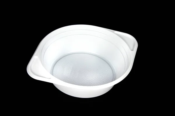 White Plastic Colander Isolated Black Background — Stock Photo, Image