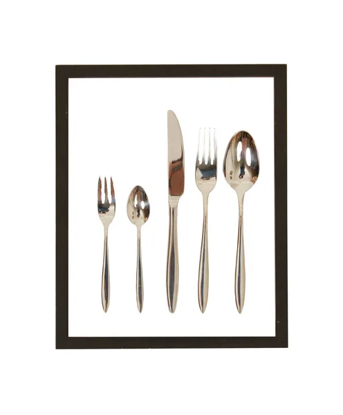 Silver Forks Spoons Knife Frame Isolated White Background — Stock Photo, Image