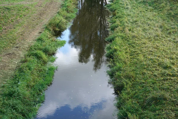 Uma Bela Água Calma Reflexiva Como Pequeno Riacho — Fotografia de Stock