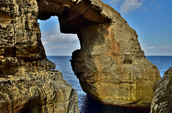 Limestone Natural Arch Wied Mielah Window Island Gozo Malta — Stock Photo, Image