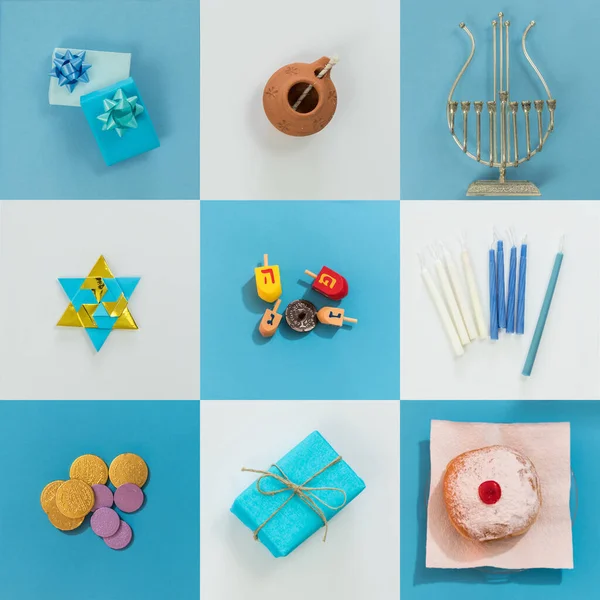 Een Hanukkah Stijl Voorraad Samenstelling Met Dingen Die Worden Gebruikt — Stockfoto