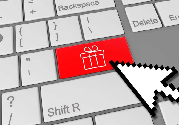 Digital Illustration Computer Keyboard Mouse Clicking Red Christmas Gift Button — Stock Photo, Image