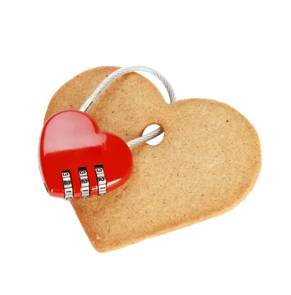 Tiro Vertical Cadeado Forma Coração Biscoito Forma Coração — Fotografia de Stock