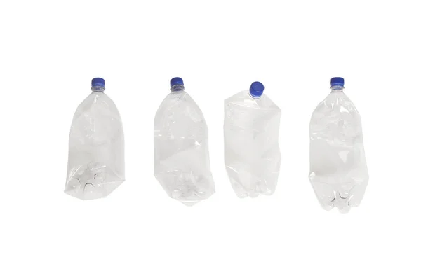 Вид Сверху Пустые Поврежденные Пластиковые Бутылки Изолированные Белом Фоне Концепция — стоковое фото