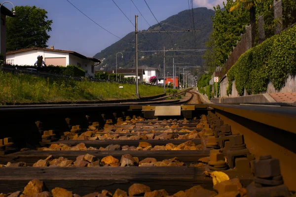 Closeup Shot Steel Railroad Tracks — Stock Photo, Image