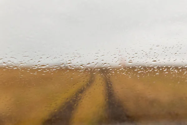 Raindrops Windshield While Driving Icelandic Countryside — Stock Photo, Image