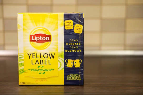 Poznan Πολωνια Νοέμβριος 2020 Κίτρινο Τσάι Lipton Label Κουτί — Φωτογραφία Αρχείου