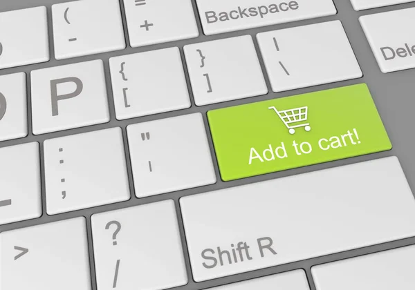 オンラインショッピングのためのカートボタンに緑の追加とコンピュータキーボードのデジタルイラスト — ストック写真