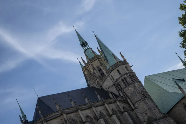 Erfurt Germany Sep 2019 Erfurt Cathedral Влітку Блакитним Небом Другій — стокове фото