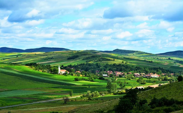Eine Malerische Ländliche Landschaft Siebenbürgen Mit Einem Dorf Der Grafschaft — Stockfoto