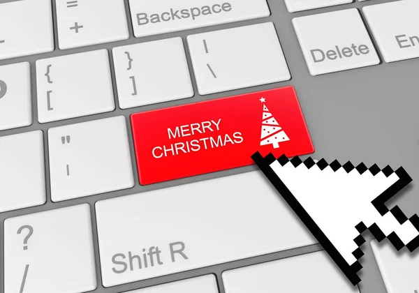 Цифрова Ілюстрація Комп Ютерної Клавіатури Клацанням Миші Кнопці Веселого Різдва — стокове фото
