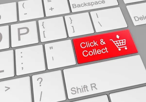 Digital Illustration Computer Keyboard Red Click Collect Button Online Shopping — Stock Photo, Image