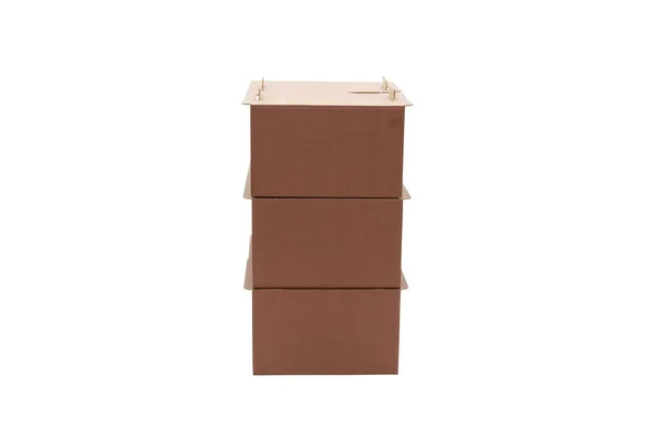 Trois Boîtes Carton Empilées Sur Fond Blanc — Photo