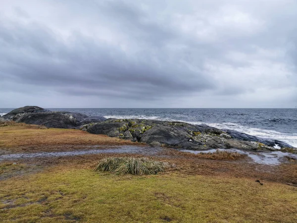 Una Vista Del Paisaje Cerca Zona Costera Molen Noruega Fondo — Foto de Stock