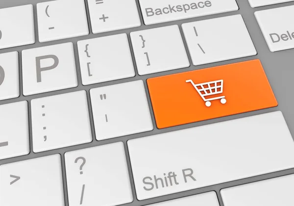 Ψηφιακή Απεικόνιση Πληκτρολογίου Υπολογιστή Πορτοκαλί Κουμπί Online Καλαθιού Αγορών — Φωτογραφία Αρχείου