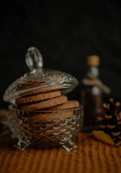 Tiro Vertical Biscoitos Saborosos Conjunto Decoração Outono — Fotografia de Stock