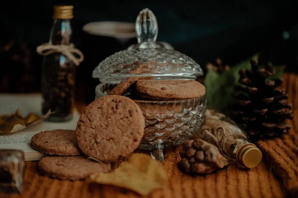 Närbild Läckra Kakor Ett Höstdekorationsset — Stockfoto