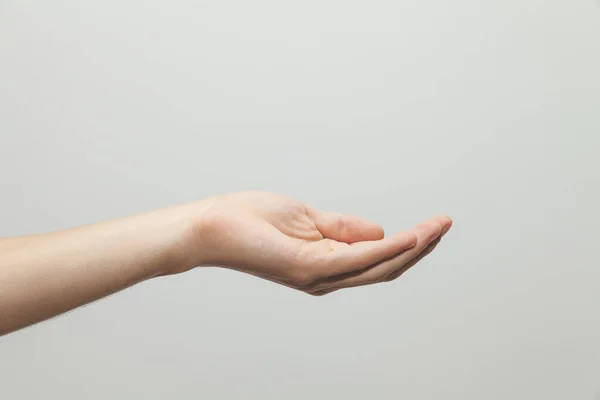 Een Close Shot Van Een Hand Gebaar Witte Achtergrond — Stockfoto