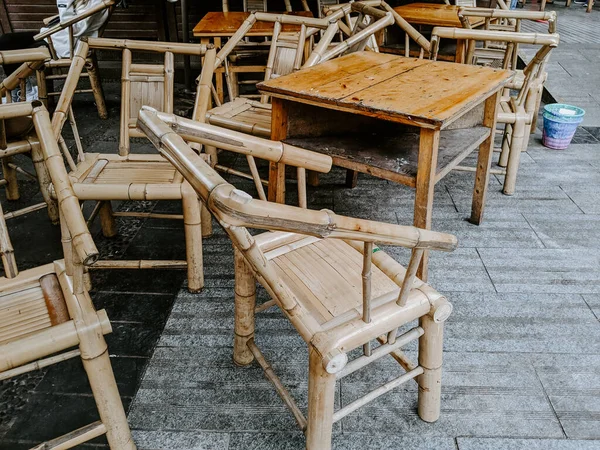 Closeup Pile Wooden Chairs — Stock Photo, Image