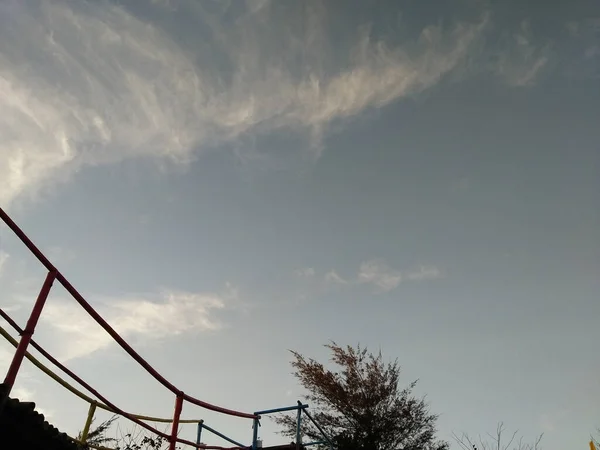 Vue Angle Bas Ciel Bleu Dessus Parc Couvert Arbres Jour — Photo