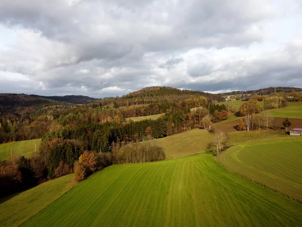 Luftaufnahme Einer Landschaft Und Herbstbäume Einer Ländlichen Gegend — Stockfoto