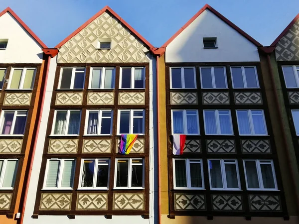 Low Angle Shot Colorful Half Timber Houses Gdansk Poland — Stock Photo, Image