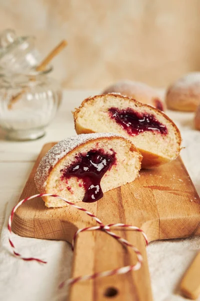 Vertical Closeup Freshly Baked Buns Fruity Marmelade — Stock Photo, Image