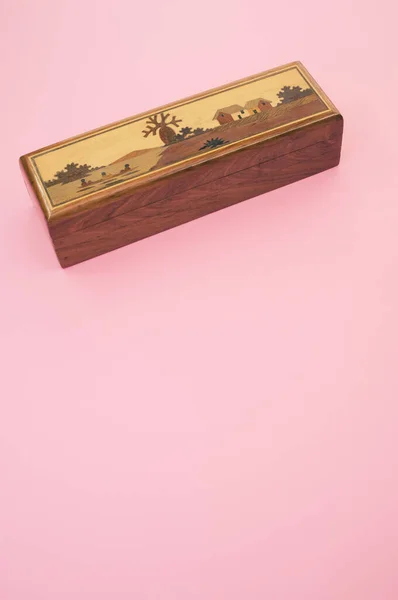 Vertical Shot Decorated Wooden Box — Stock Photo, Image