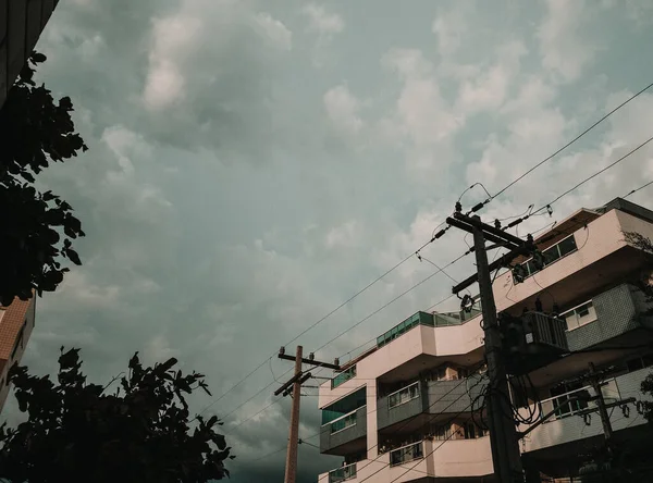 Cielo Nublado Sobre Las Líneas Transmisión Energía Río Janeiro — Foto de Stock