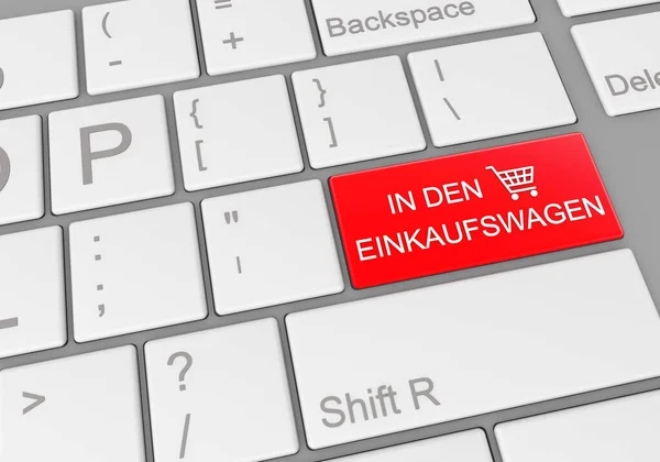 ノートパソコンのキーボードの Den Einkaufswagen ボタン — ストック写真