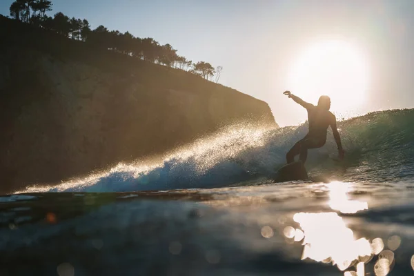 Surfista Che Surf Mare Tramonto — Foto Stock