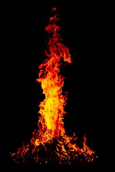Hermoso Disparo Vertical Gran Incendio Llamas Por Noche — Foto de Stock