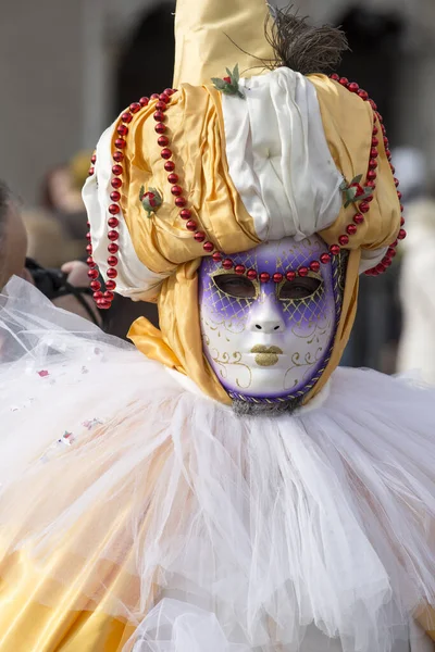 Una Hembra Con Una Máscara Tradicional Venecia Durante Mundialmente Famoso — Foto de Stock