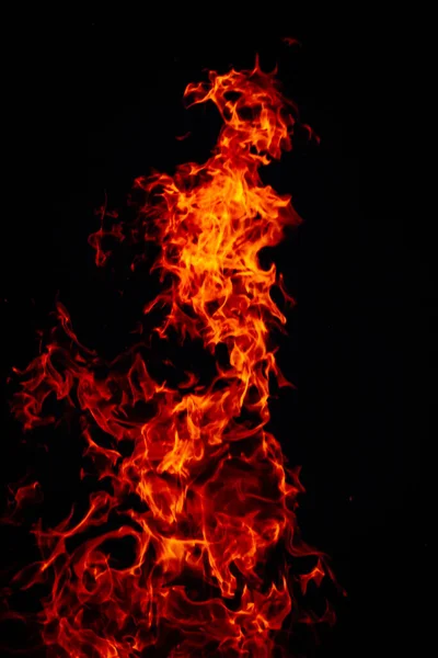 Hermoso Disparo Vertical Gran Incendio Llamas Por Noche — Foto de Stock