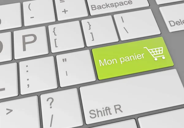 Specjalny Przycisk Mon Panier Języku Francuskim Klawiaturze Laptopa — Zdjęcie stockowe