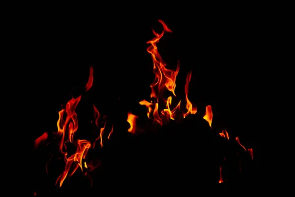 Gros Plan Belles Flammes Brûlantes Nuit — Photo