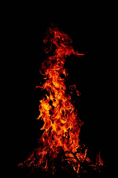 Beautiful Vertical Shot Large Burning Fire Night — Stock Photo, Image