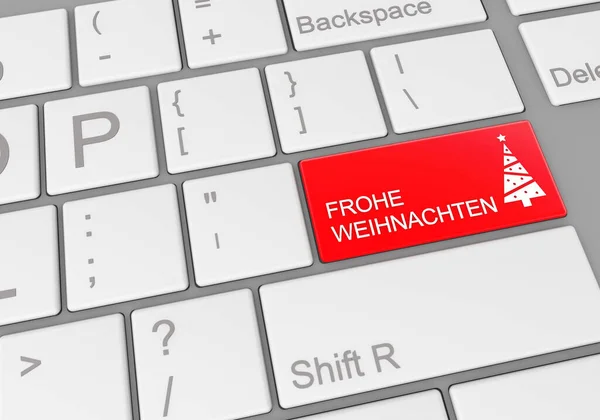 笔记本电脑键盘上的一个特殊的 Frohe Weihnachten — 图库照片