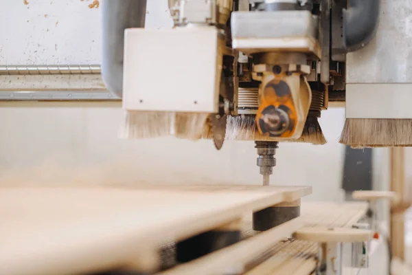 Closeup Shot Working Plywood Carving Machine — Stock Photo, Image