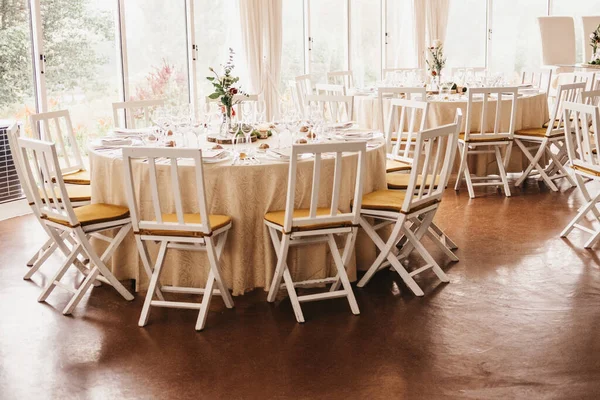 Beautiful Shot Venue Wooden Chairs Tables — Stock Photo, Image