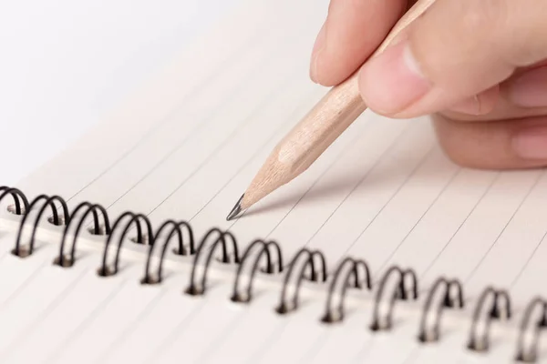 Uma Mão Empresária Escrevendo Papel Escritório — Fotografia de Stock