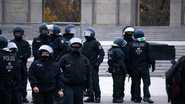 Berl Alemania Noviembre 2020 Demostración Berlín Con Policía Columna Victoria — Foto de Stock