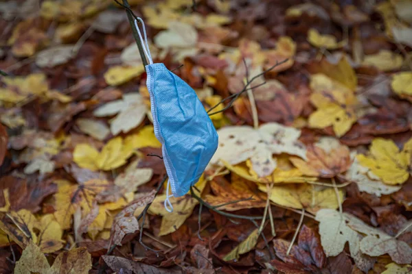 Máscara Protección Encuentra Hojas Otoño —  Fotos de Stock