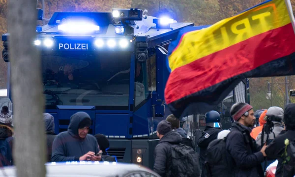 Berlin Deutschland 2020 Demonstration Berlin Mit Der Polizei Der Siegessäule — Stockfoto
