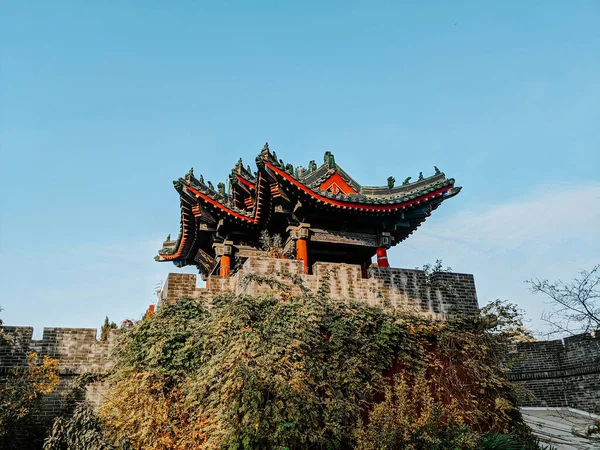 Låg Vinkel Skott Byggnad Omgiven Grönska Millennium Stadsparken Kaifeng Kina — Stockfoto