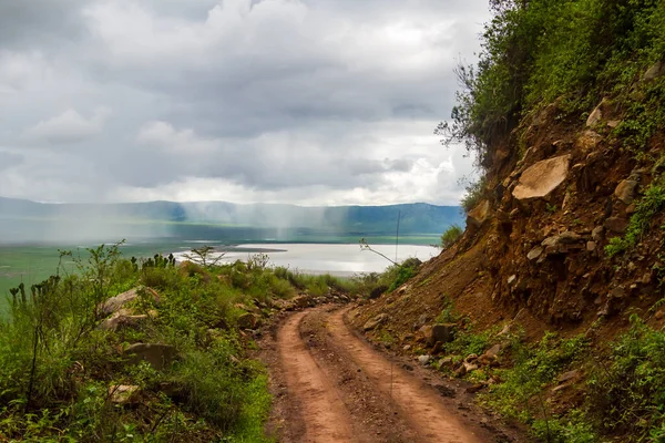 Nahaufnahme Einer Bergstraße Bewölkten Krater Des Ngorongoro Nationalparks Tansania — Stockfoto