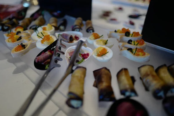 Closeup Shot Appetizing Catering Food Banquet Table — Stock Photo, Image