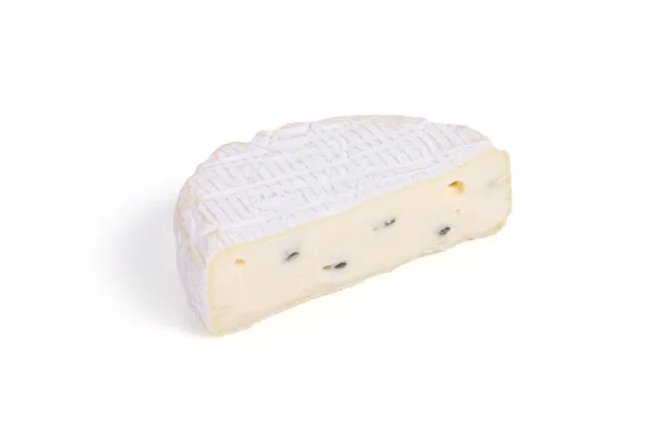 Detailní Záběr Krájené Camembert Sýr Izolované Bílém Pozadí — Stock fotografie