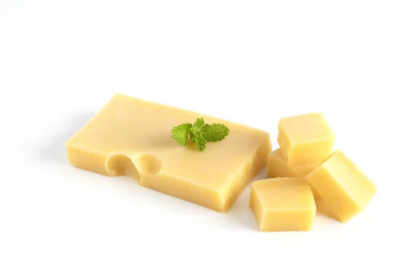 Closeup Piece Swiss Cheese Mint Isolated White Background — Stock Photo, Image