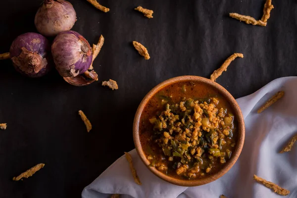 Верхній Вид Смачного Індійського Вегетаріанського Супу Сочевиця — стокове фото